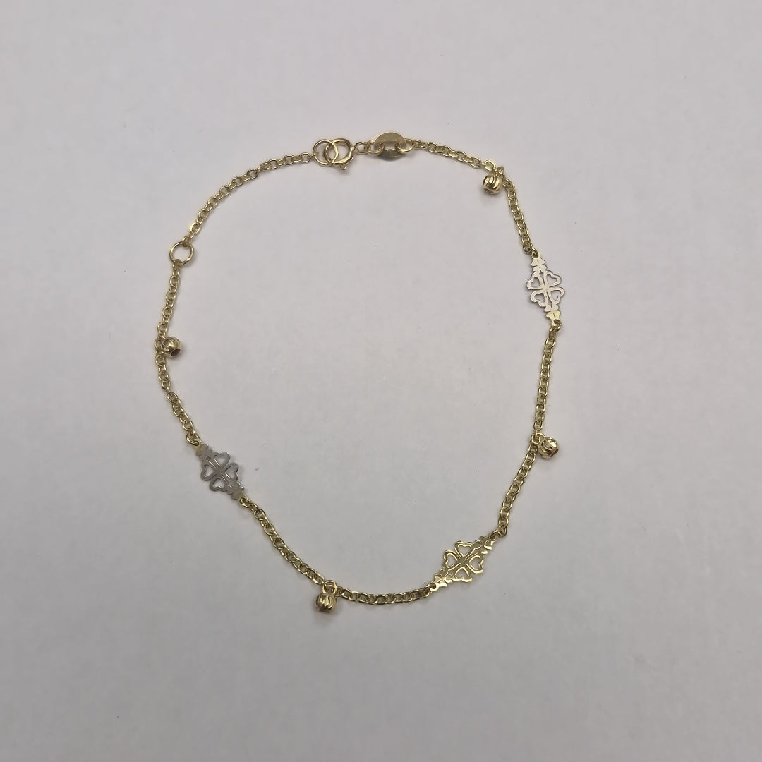 PULSERA ESPECIAL CON TREBOL 14K 18 CM 1.8 GR (NUEVO)