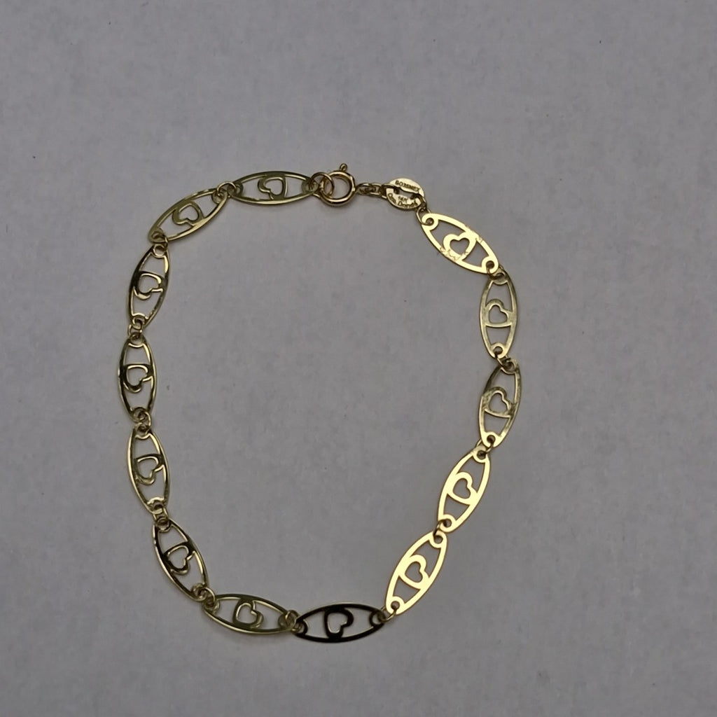 PULSERA TEJIDO ESPECIAL CON CORAZON 14K 18 CM 1.3 GR (NUEVO)