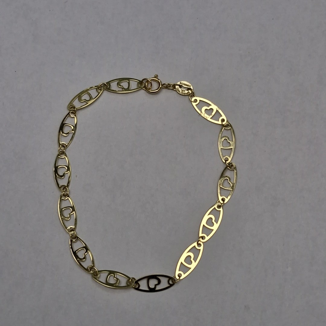 PULSERA TEJIDO ESPECIAL CON CORAZON 14K 18 CM 1.3 GR (NUEVO)
