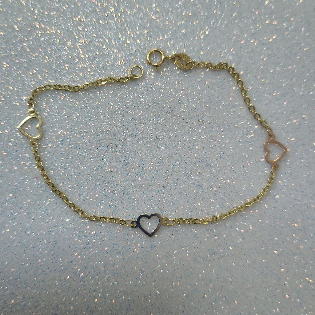 PULSERA ESPECIAL CON CORAZONES 14K 18 CM 1.2 GR (NUEVO)