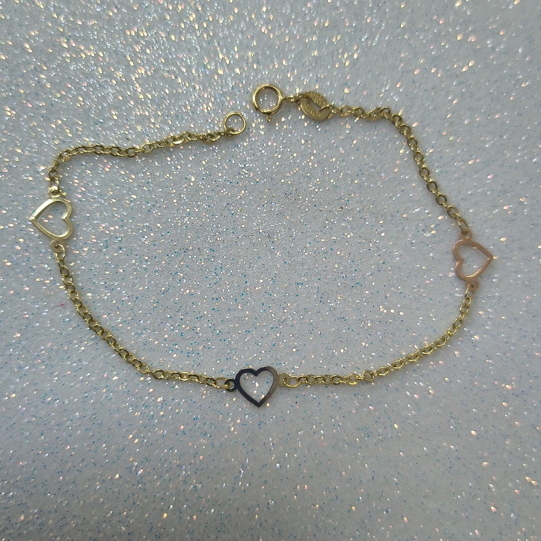 PULSERA ESPECIAL CON CORAZONES 14K 18 CM 1.2 GR (NUEVO)