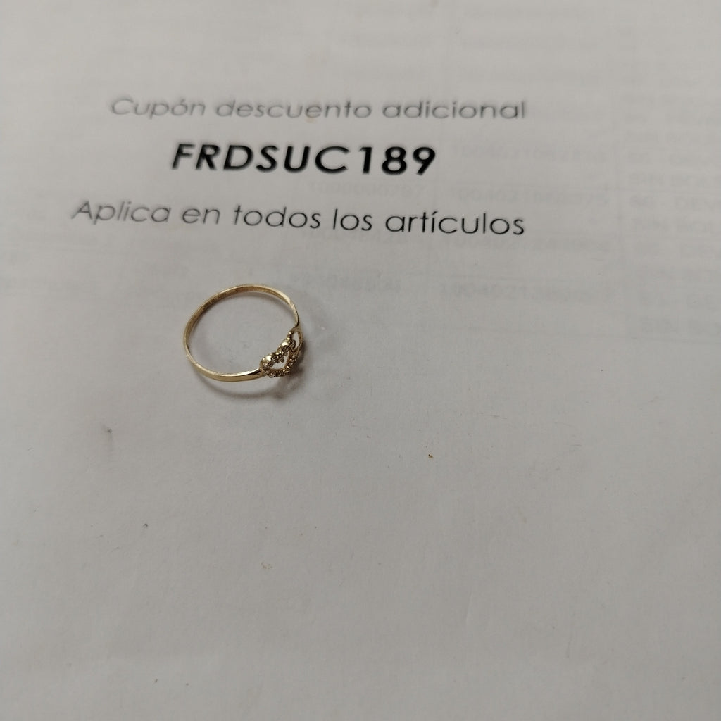 ANILLO ANILLITO CORAZONES UNIDOS C CIRCONIAS 14K 8 TALLA 0.8 GR (NUEVO)