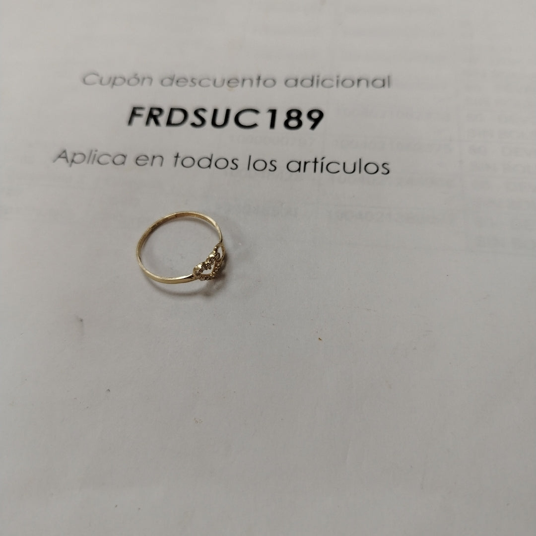 ANILLO ANILLITO CORAZONES UNIDOS C CIRCONIAS 14K 8 TALLA 0.8 GR (NUEVO)