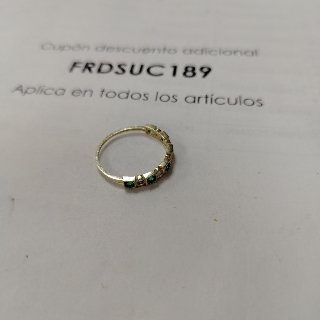ANILLOS TEJIDO ANILLITO C CIRCONIAS Y PIEDRAS VERDES 14K 9 1.5 GR (NUEVO)