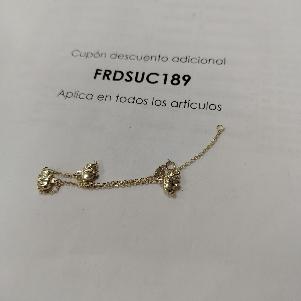 PULSERA ESPECIAL CON DIJES ELEFANTES 10K 18 CM 2.2 GR (NUEVO)