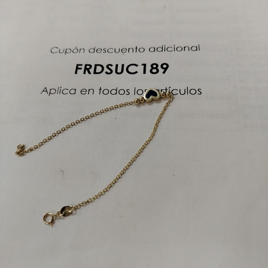 PULSERA TEJIDO ESPECIAL CON FIGURA CORAZON CON ESMALTE AZUL 14K 18 CM 2 GR (NUEVO)