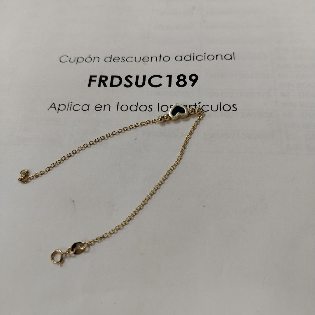 PULSERA TEJIDO ESPECIAL CON FIGURA CORAZON CON ESMALTE AZUL 14K 18 CM 2 GR (NUEVO)