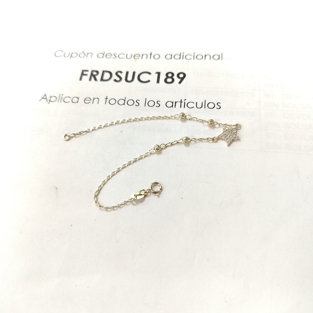 PULSERA ESPECIAL CON ESTRELLA Y CIRCONIAS 14K 18 CM 1.4 GR (NUEVO)