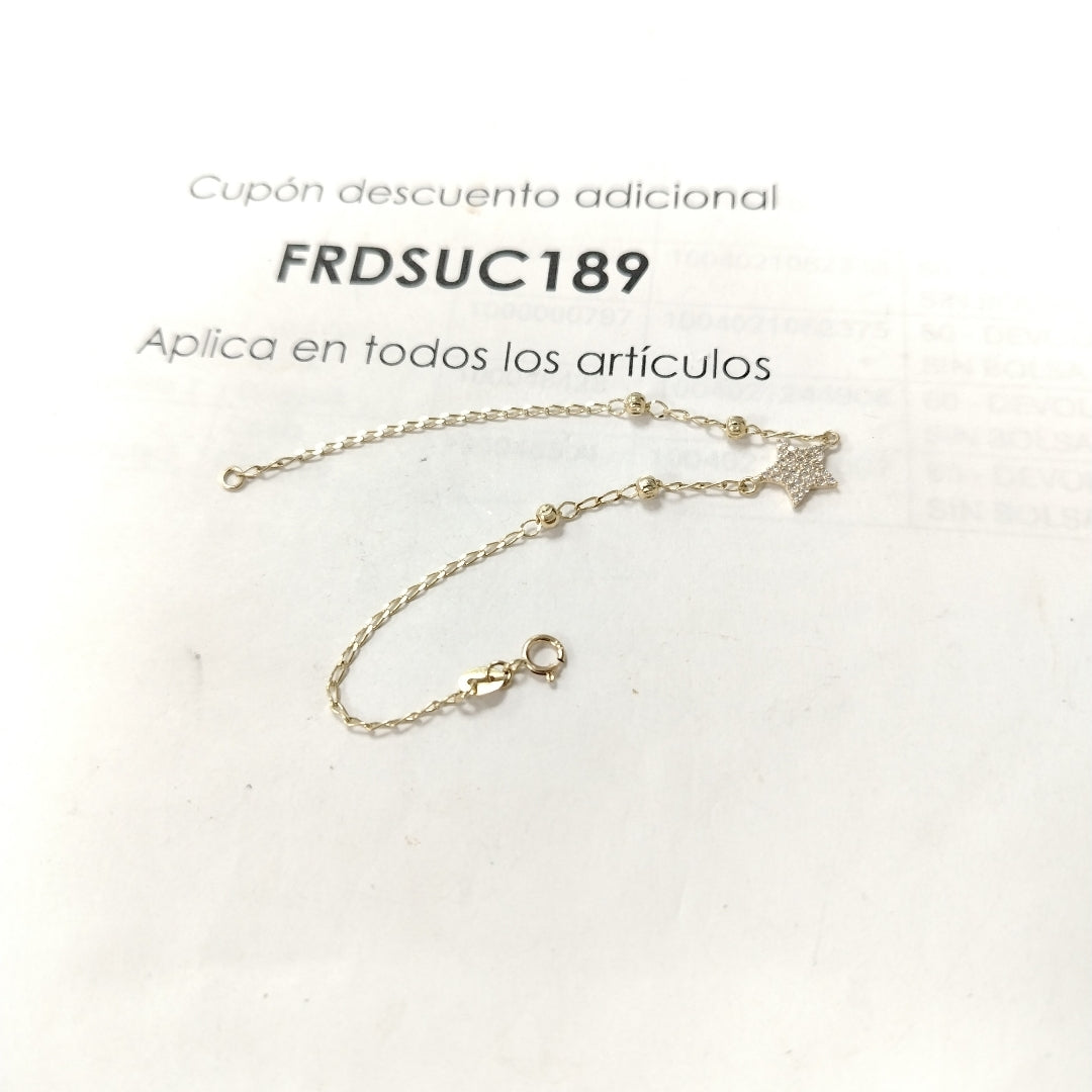 PULSERA ESPECIAL CON ESTRELLA Y CIRCONIAS 14K 18 CM 1.4 GR (NUEVO)