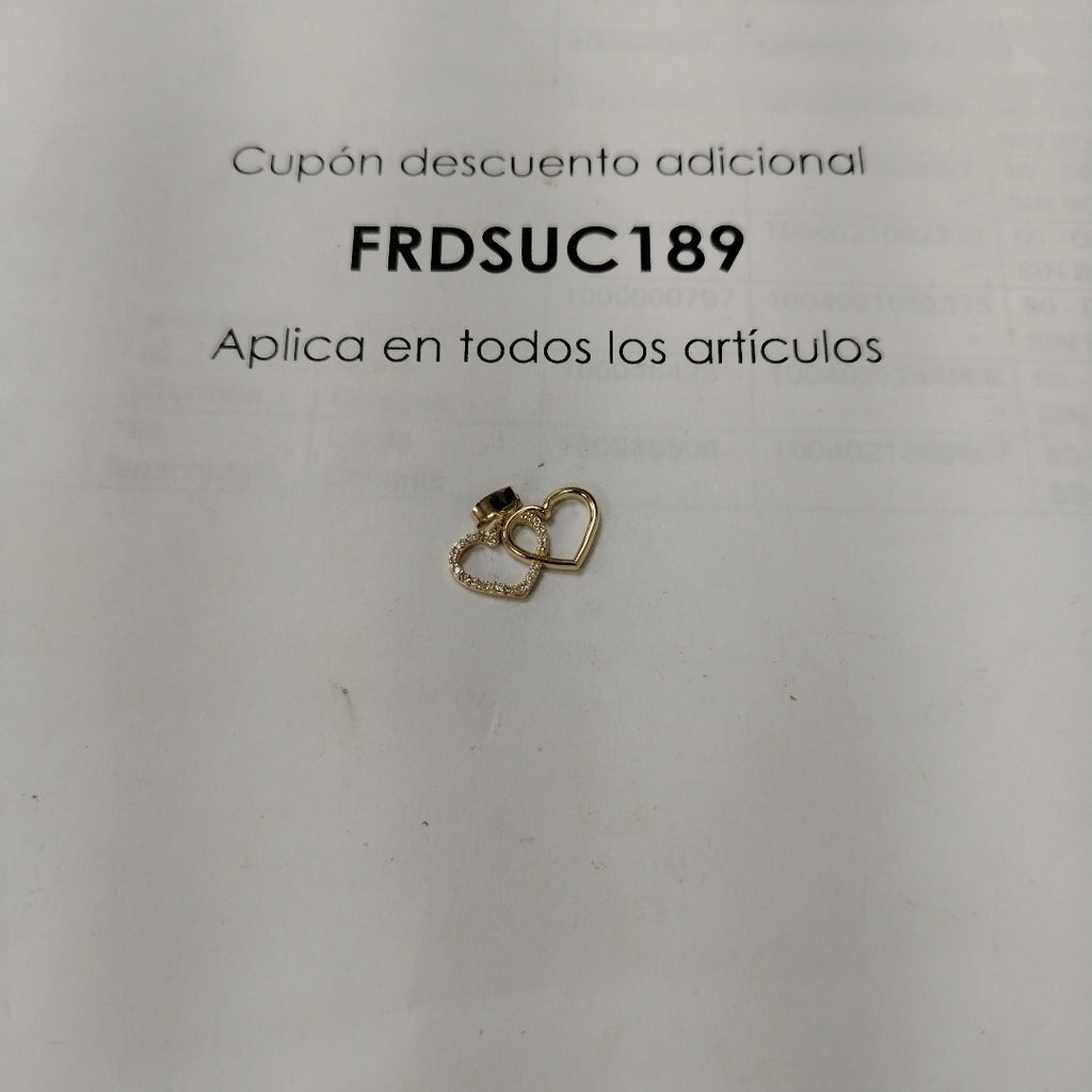 DIJE TEJIDO DOS CORAZONES CON CIRCONIAS 14K 1.4 GR (NUEVO)