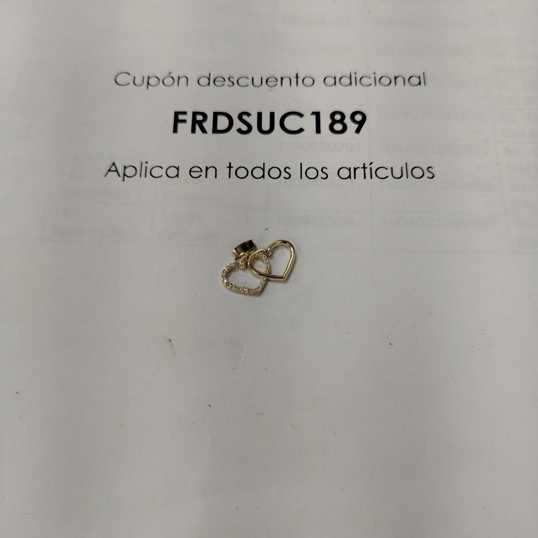 DIJE TEJIDO DOS CORAZONES CON CIRCONIAS 14K 1.4 GR (NUEVO)