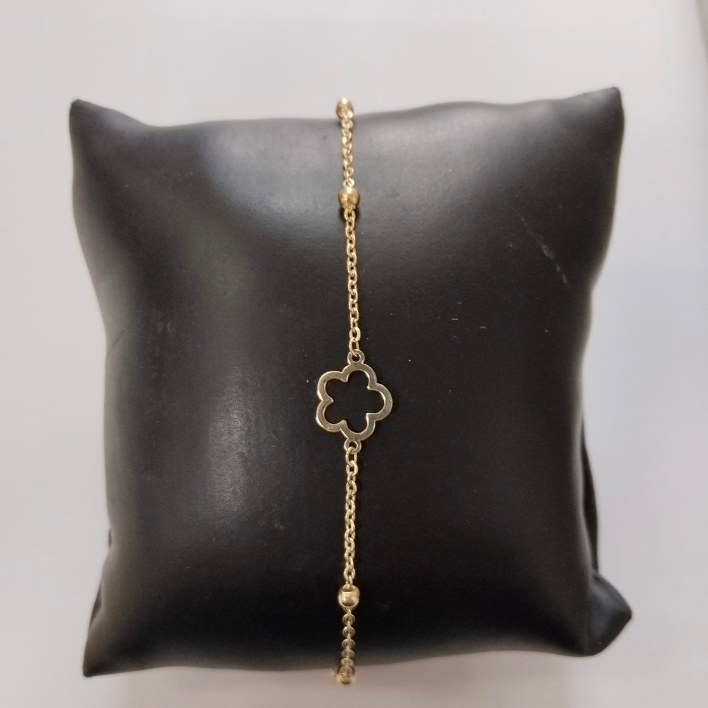 PULSERA TEJIDO ESPECIAL CON FLOR 14K 18 CM 1.6 GR (NUEVO)