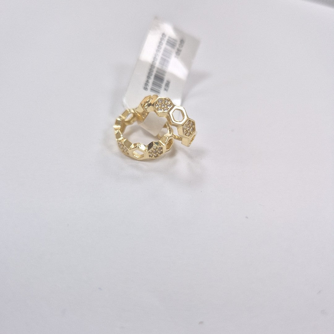 ARETES HUGGIES HEXAGONALES C CIRCONIAS 14K 2.8 GR (NUEVO)