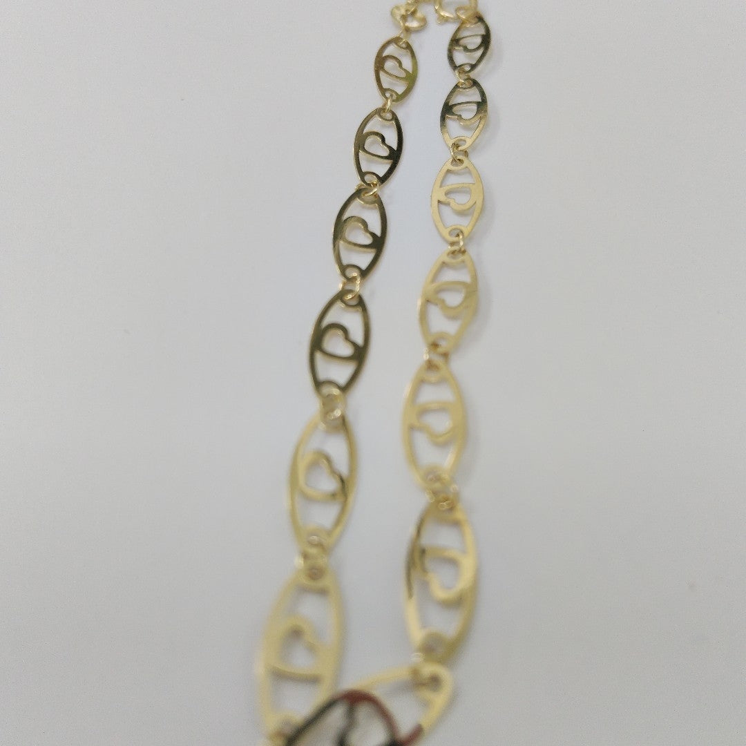 PULSERA TEJIDO ESPECIAL CON CORAZON 14K 18 CM 1.4 GR (NUEVO)
