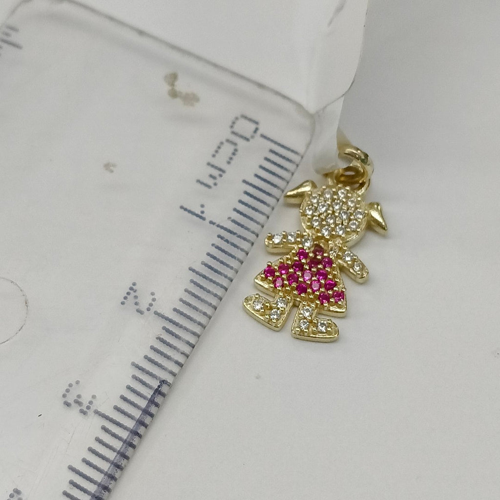 DIJE NIÑA CON CIRCONIAS Y PIEDRAS DE COLOR 10K 1 GR (NUEVO)