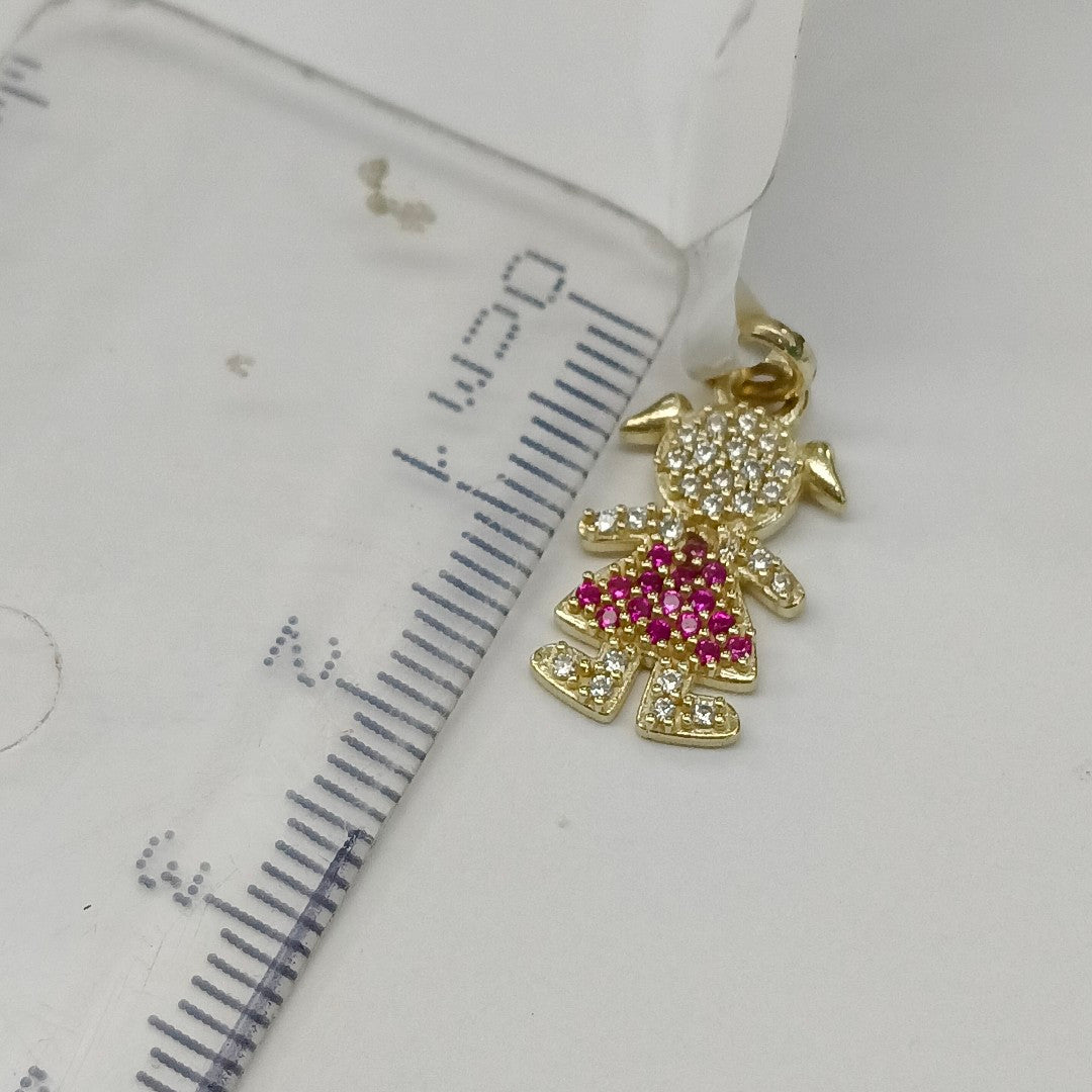 DIJE NIÑA CON CIRCONIAS Y PIEDRAS DE COLOR 10K 1 GR (NUEVO)
