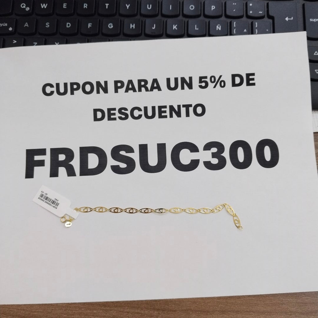 PULSERA TEJIDO ESPECIAL CON CORAZON 14K 18 CM 1.3 GR (NUEVO)