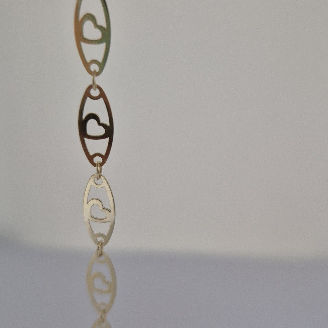 PULSERA TEJIDO ESPECIAL CON CORAZON 14K 18 CM 1.3 GR (NUEVO)