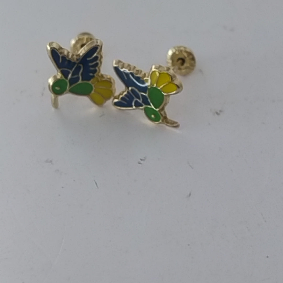 BROQUELES BROQUEL FIG COLIBRI ESMALTE VERDE 14K 0.2138 GR (NUEVO)
