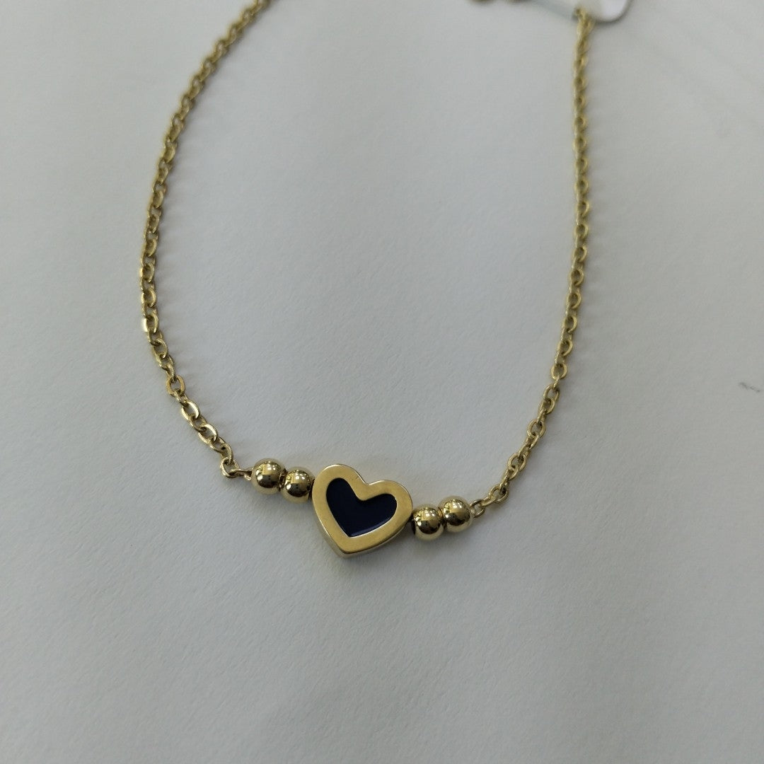 PULSERA TEJIDO ESPECIAL CON FIGURA CORAZON CON ESMALTE AZUL 14K 18 CM 1.9 GR (NUEVO)