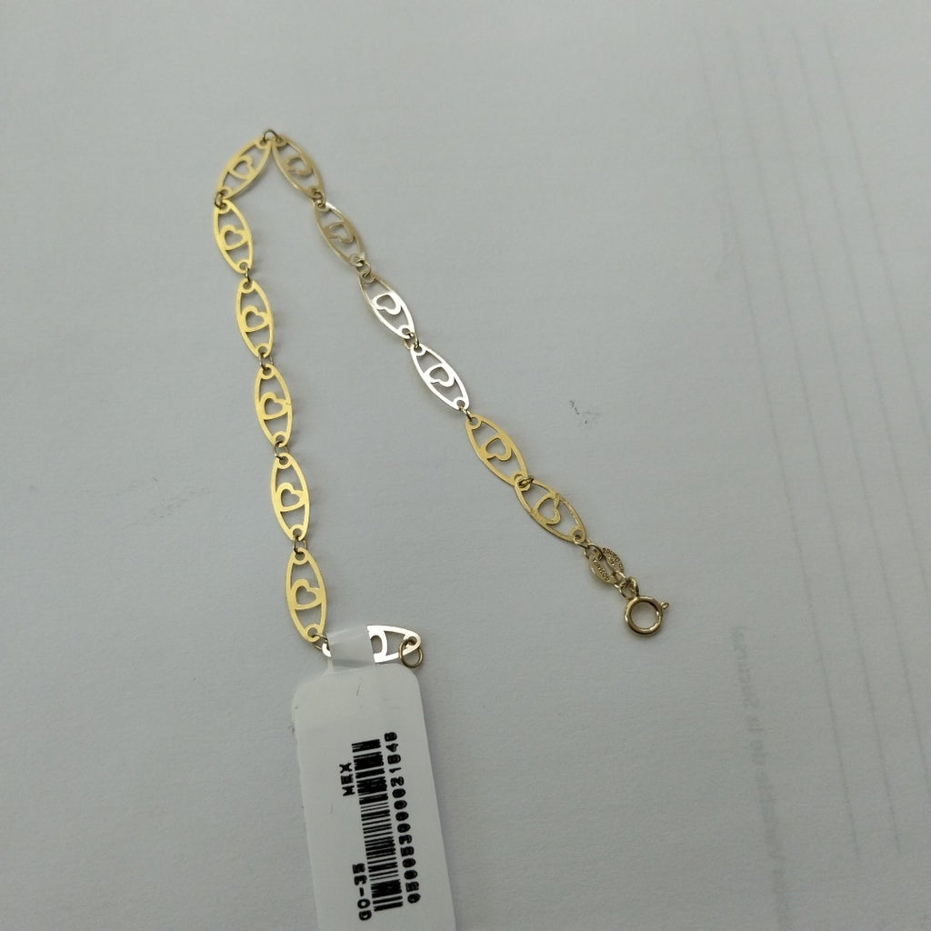 PULSERA TEJIDO ESPECIAL CON CORAZON 14K 18 CM 1.3 GR (NUEVO)