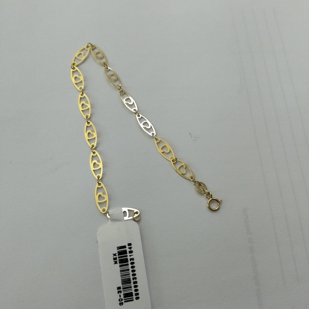 PULSERA TEJIDO ESPECIAL CON CORAZON 14K 18 CM 1.3 GR (NUEVO)