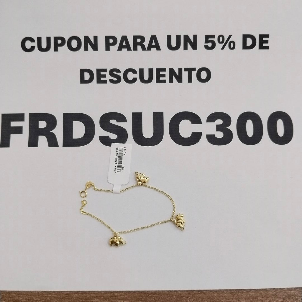 PULSERA ESPECIAL CON DIJES ELEFANTES 10K 18 CM 2.1 GR (NUEVO)