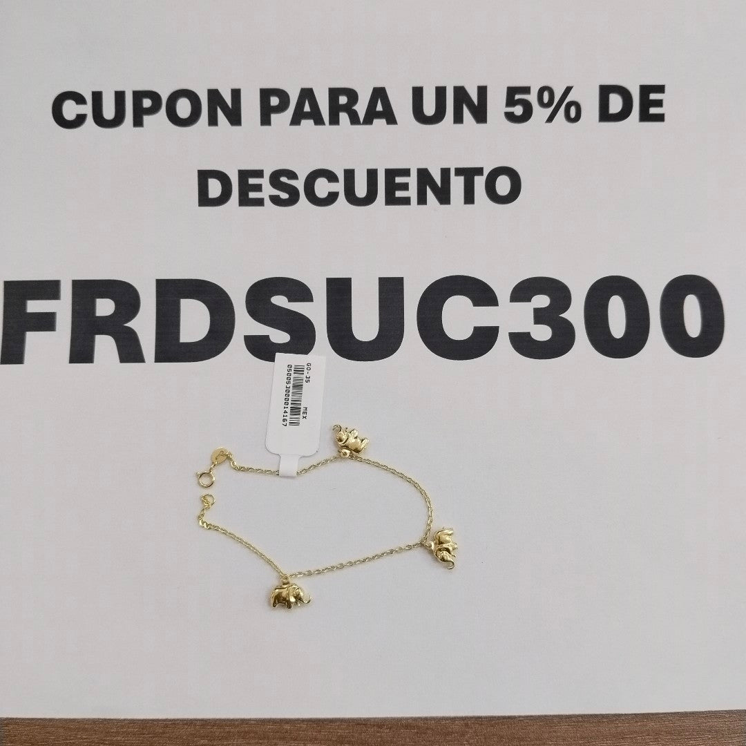 PULSERA ESPECIAL CON DIJES ELEFANTES 10K 18 CM 2.1 GR (NUEVO)