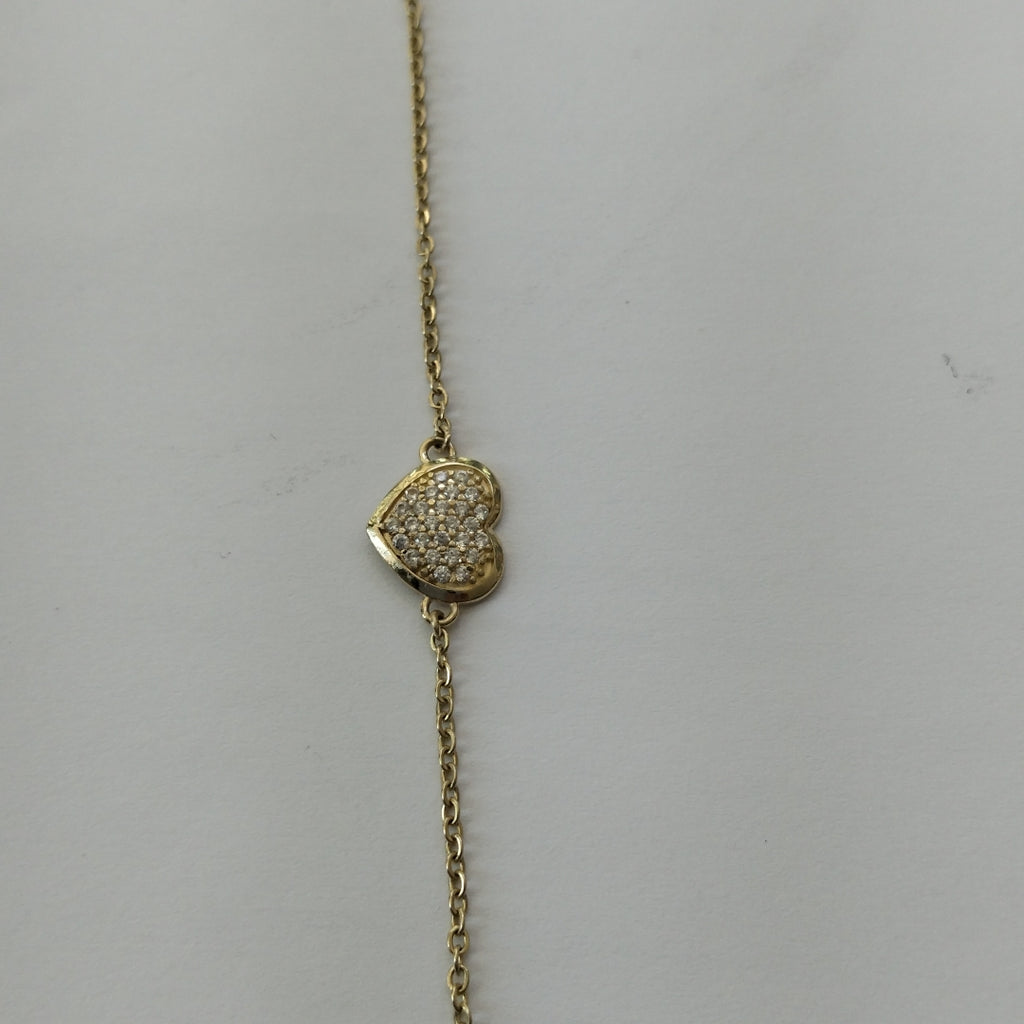 PULSERA TEJIDO ESPECIAL C CORAZON CIRCONIAS 14K 18 CM 2 GR (NUEVO)
