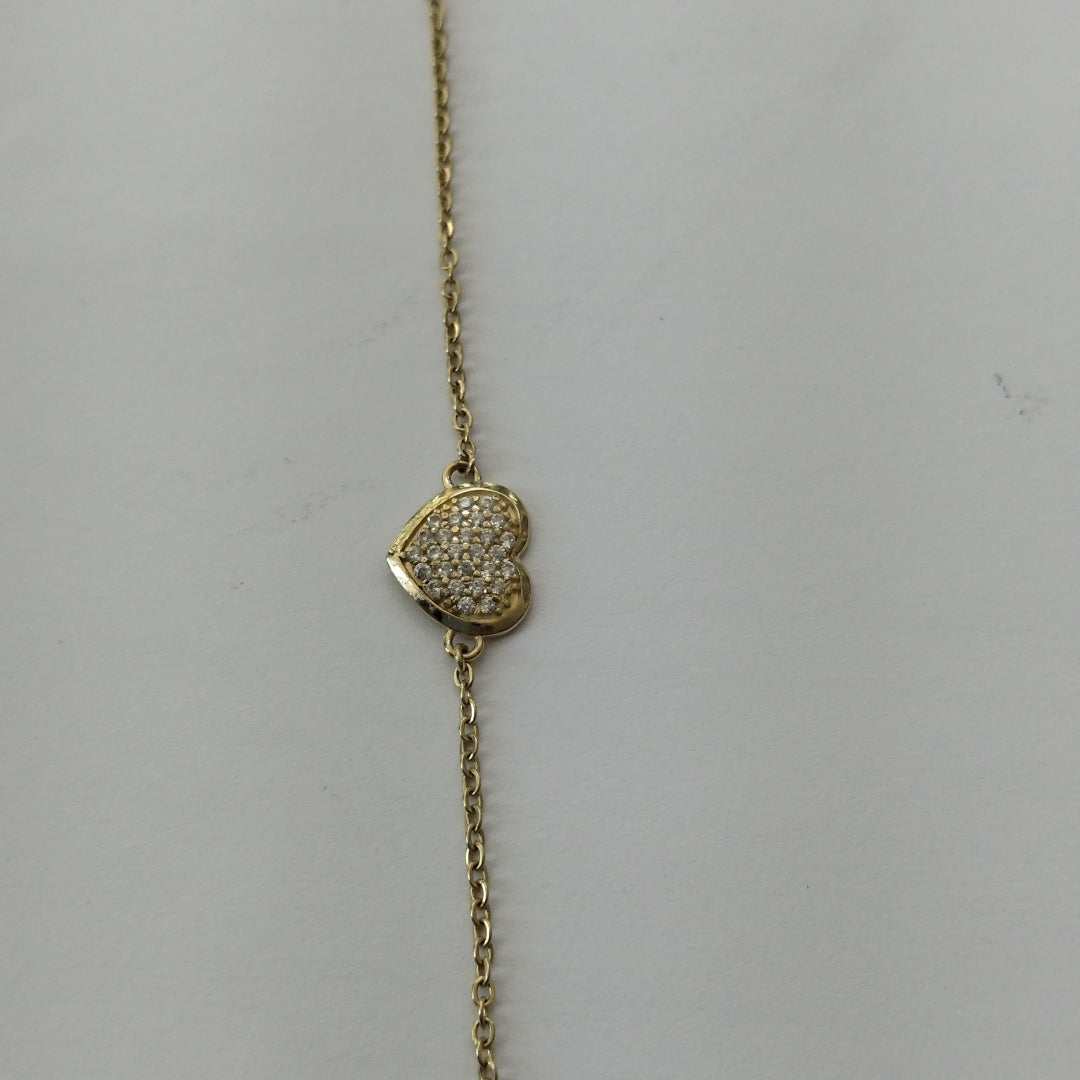 PULSERA TEJIDO ESPECIAL C CORAZON CIRCONIAS 14K 18 CM 2 GR (NUEVO)