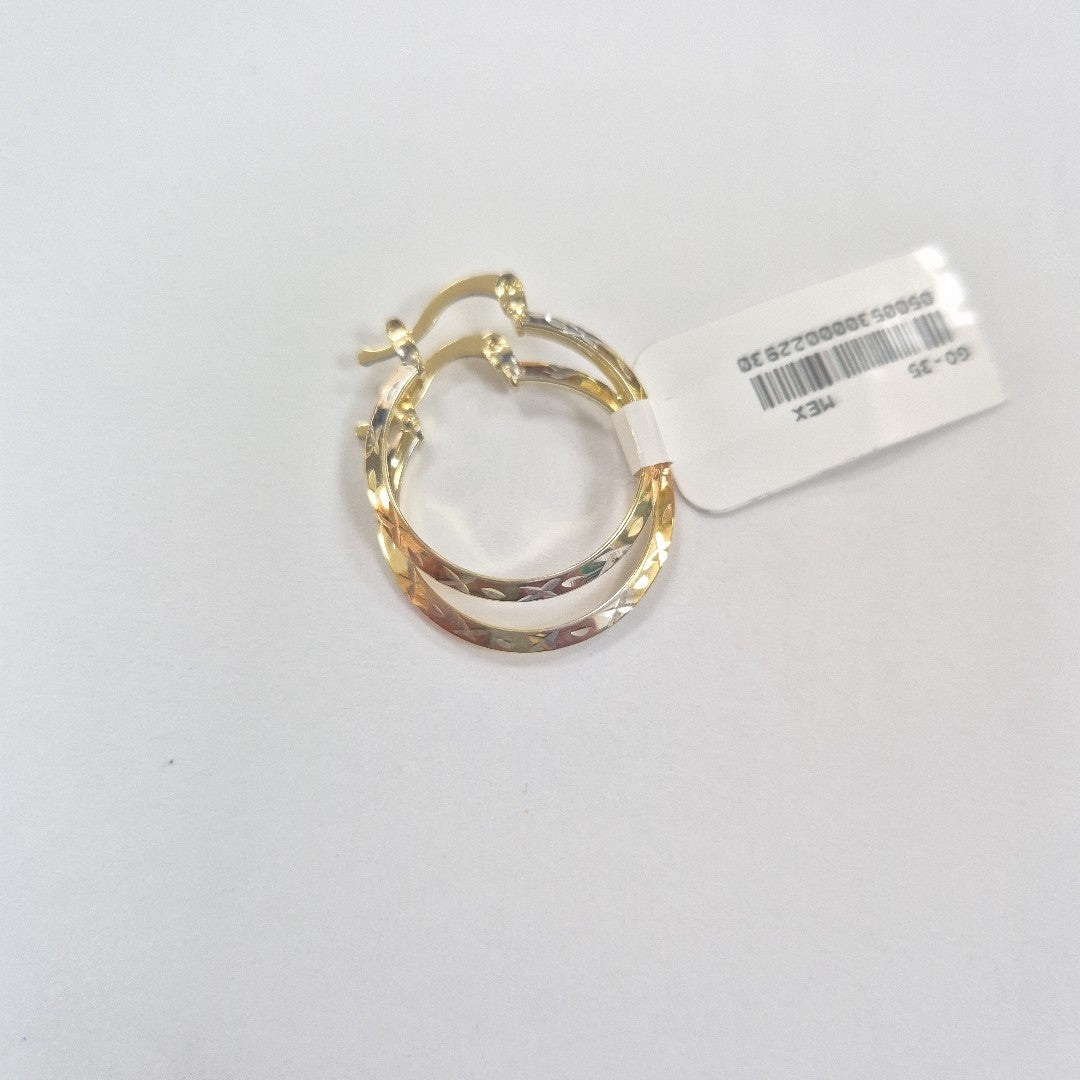 ARETES TEJIDO ARRACADAS BISELADAS COMBINADAS 14K 1.4 GR (NUEVO)