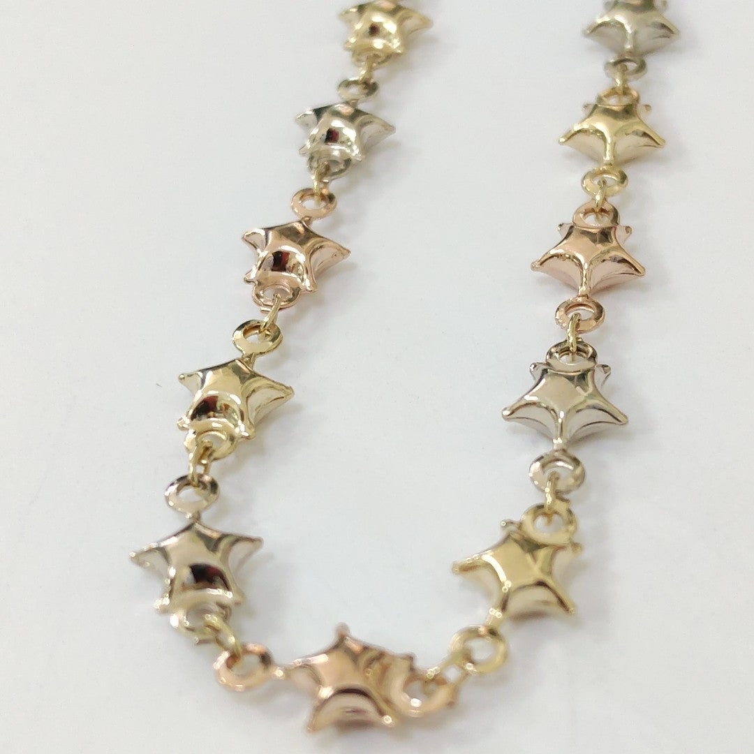 PULSERA TEJIDO ESPECIAL ESTRELLAS COMBINADAS 14K 18 CM 2.3 GR (NUEVO)