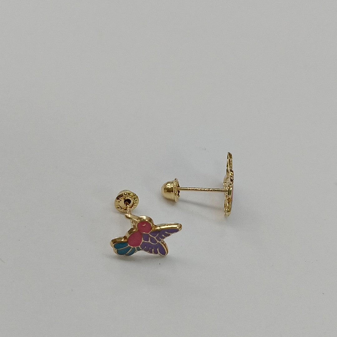 BROQUELES BROQUEL FIG COLIBRI ESMALTE ROSA 14K 0.2138 GR (NUEVO)