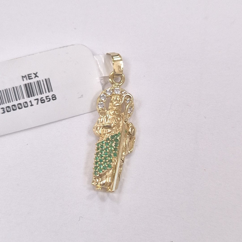 DIJE SAN JUDAS CON PIEDRAS DE COLOR 14K 1.7 GR (NUEVO)