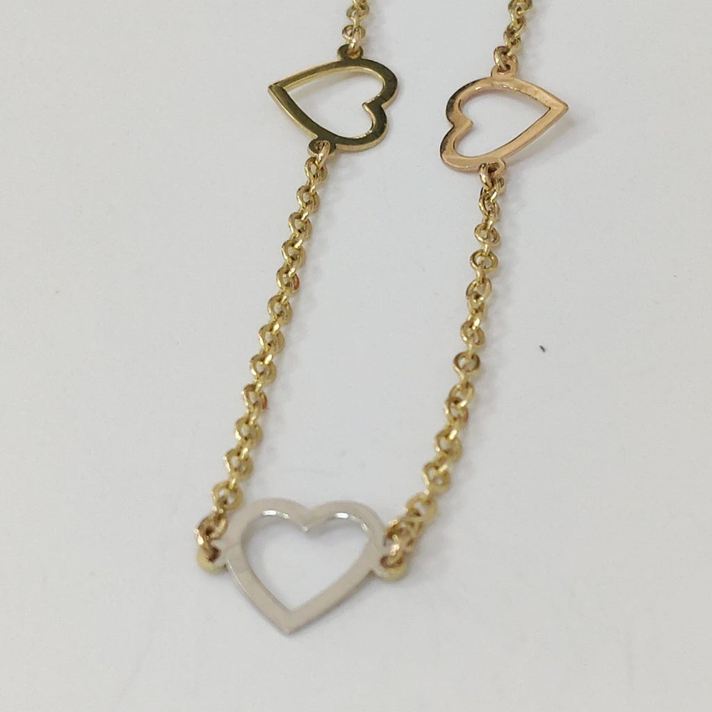 PULSERA ESPECIAL CON CORAZONES CONBINADOS 14K 18 CM 1.7 GR (NUEVO)