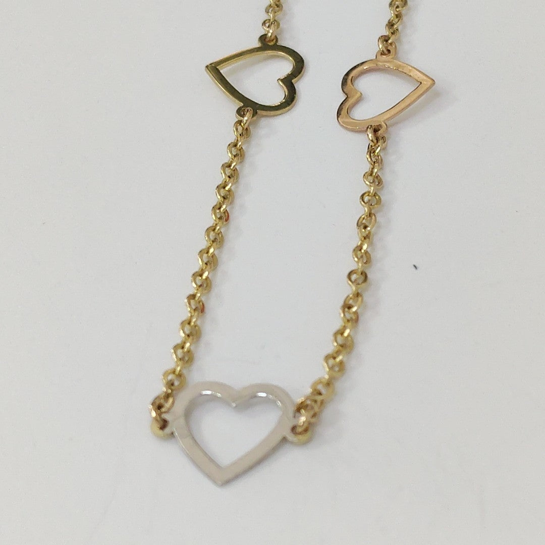 PULSERA ESPECIAL CON CORAZONES CONBINADOS 14K 18 CM 1.7 GR (NUEVO)