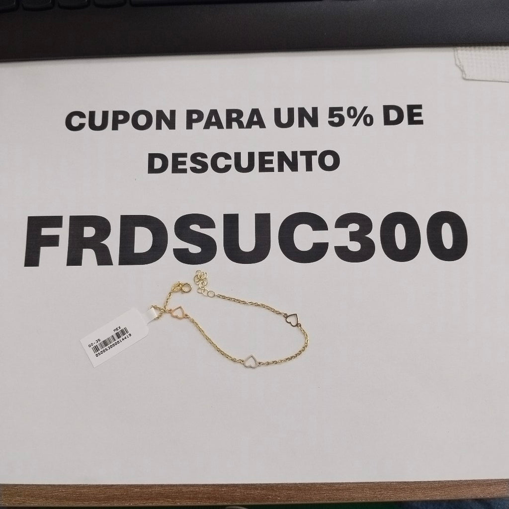PULSERA ESPECIAL CON CORAZONES 10K 18 CM 1.3 GR (NUEVO)