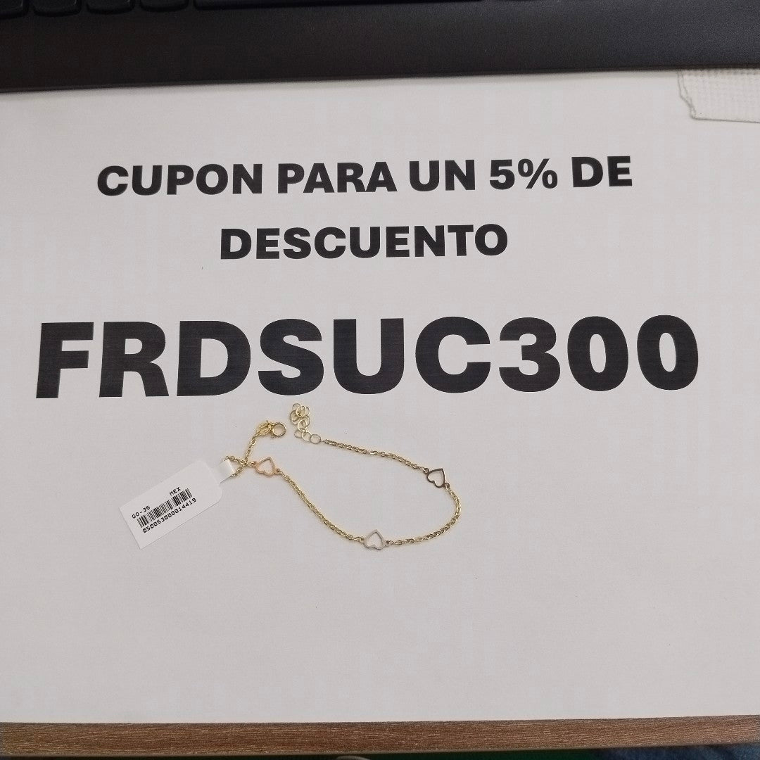 PULSERA ESPECIAL CON CORAZONES 10K 18 CM 1.3 GR (NUEVO)