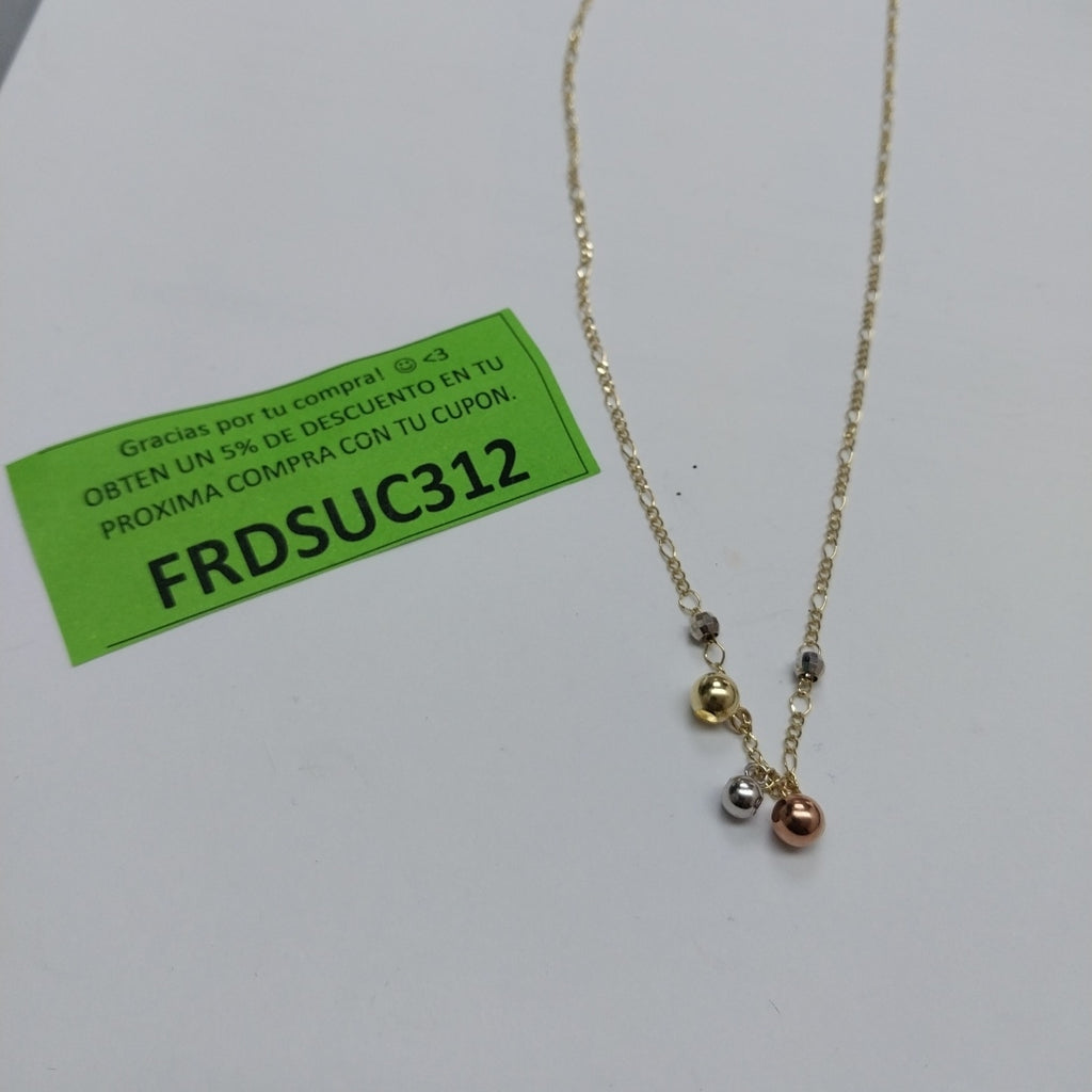CADENA GARGANTILLA 3X1 CON ESFERAS COMBINADAS 14K 45 CM 3.1 GR (NUEVO)