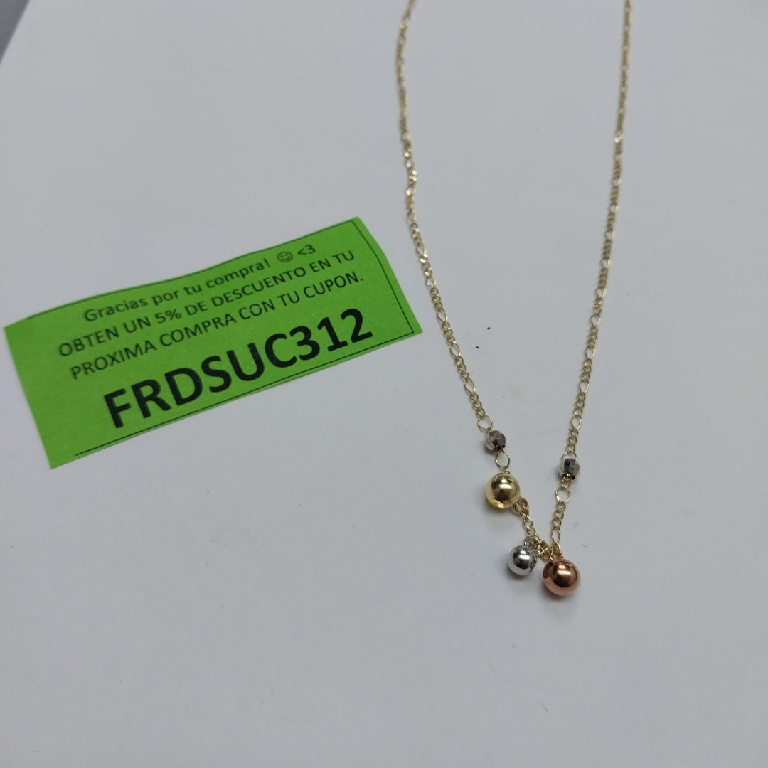 CADENA GARGANTILLA 3X1 CON ESFERAS COMBINADAS 14K 45 CM 3.1 GR (NUEVO)