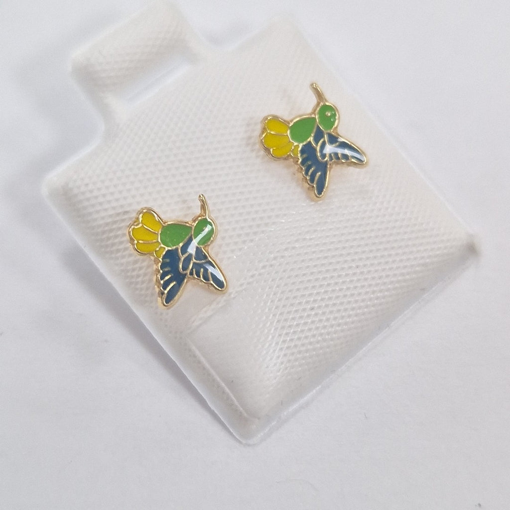 BROQUELES BROQUEL FIG COLIBRI ESMALTE VERDE 14K 0.2138 GR (NUEVO)