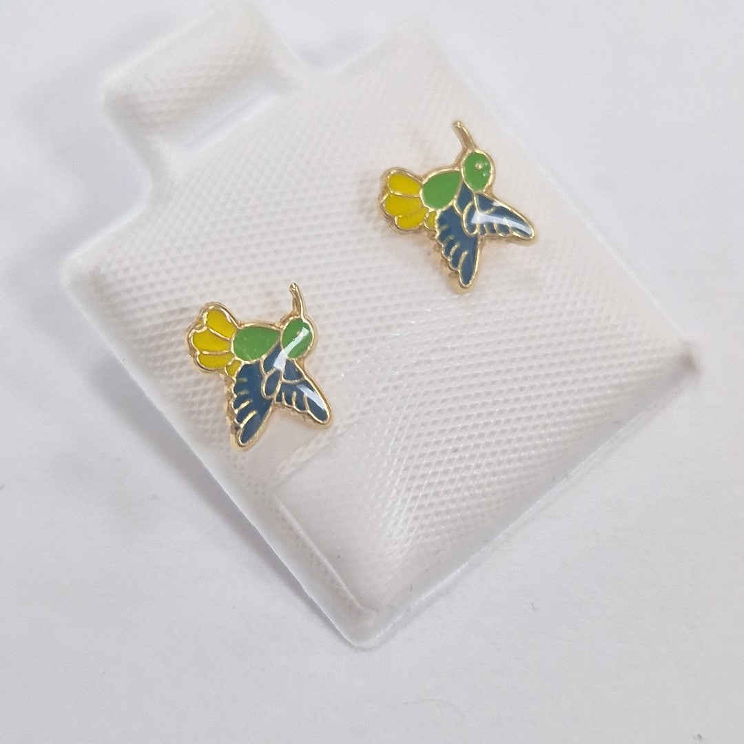 BROQUELES BROQUEL FIG COLIBRI ESMALTE VERDE 14K 0.2138 GR (NUEVO)