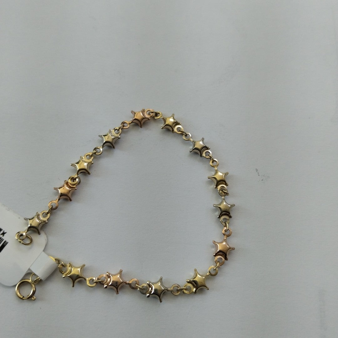 PULSERA TEJIDO ESPECIAL ESTRELLAS COMBINADAS 14K 18 CM 2.1 GR (NUEVO)