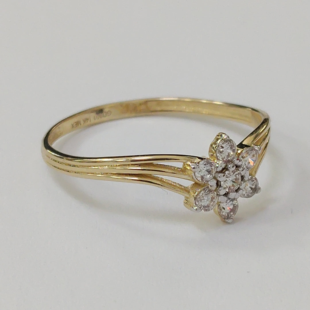 ANILLO ANILLITO FLOR C CIRCONIAS 14K 9 TALLA 1.4 GR (NUEVO)