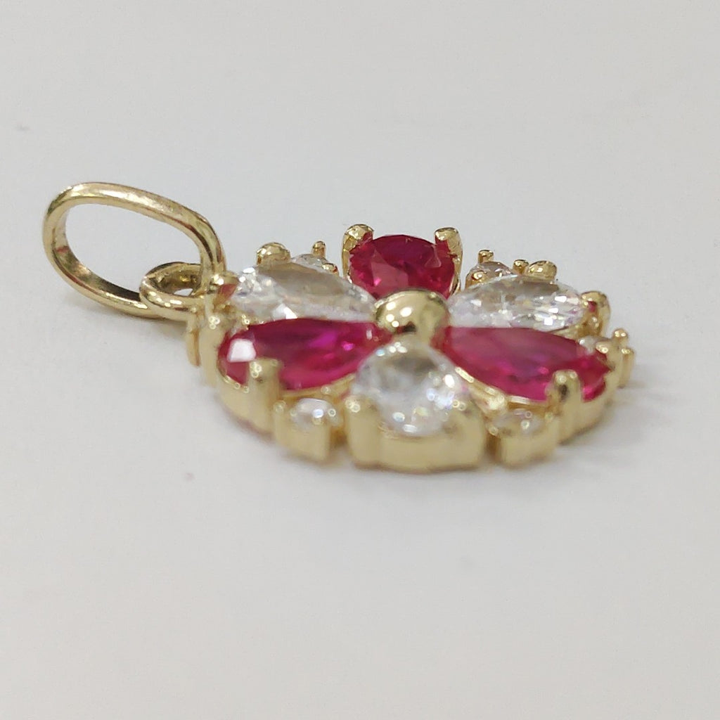 DIJE FLOR CIRCONIAS Y PIEDRAS DE COLOR 14K 2.8 GR (NUEVO)