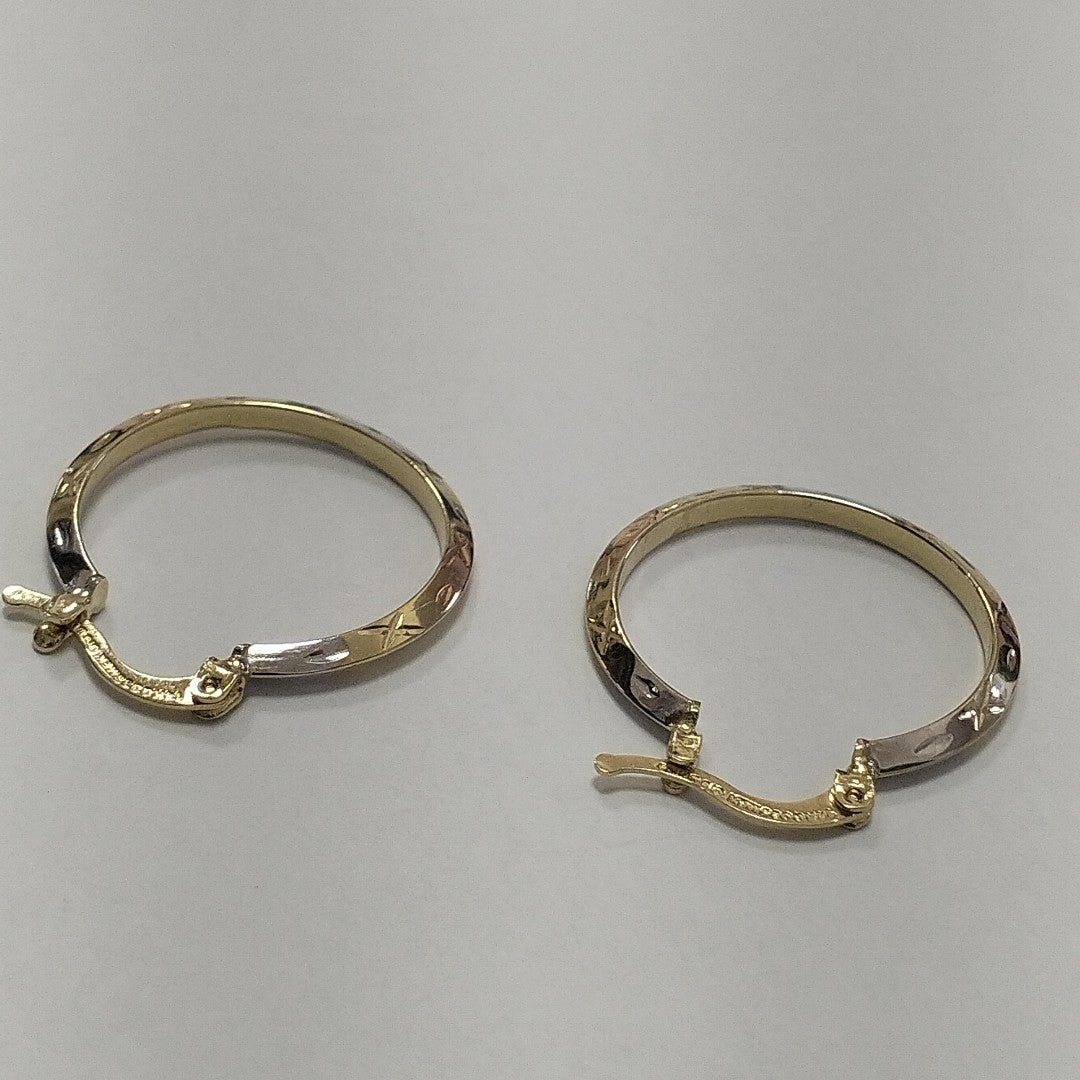 ARETES TEJIDO ARRACADAS BISELADAS COMBINADAS 14K 1.4 GR (NUEVO)