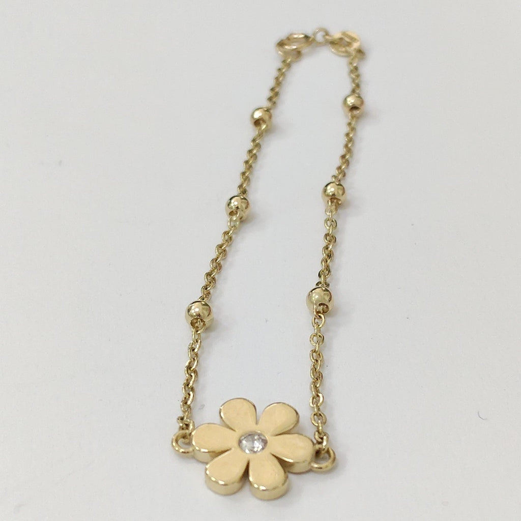 PULSERA TEJIDO ESPECIAL FLOR CON CIRCONIA 14K 18 CM 2.7 GR (NUEVO)