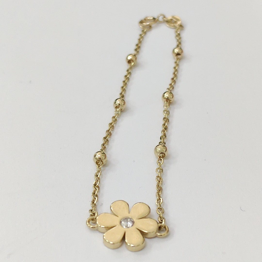 PULSERA TEJIDO ESPECIAL FLOR CON CIRCONIA 14K 18 CM 2.7 GR (NUEVO)