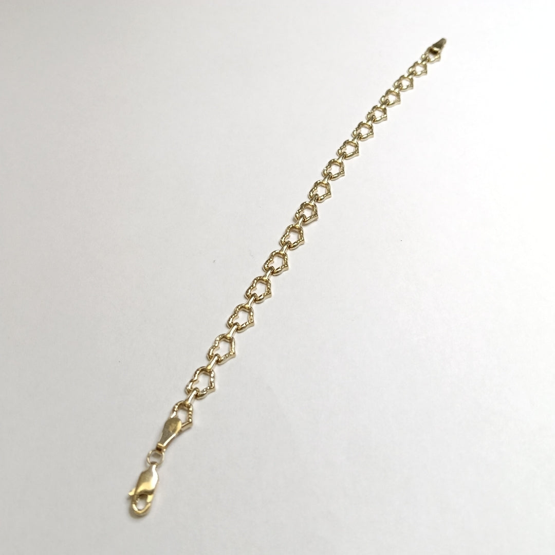 PULSERA ESPECIAL CON CORAZONES 14K 18 CM 4.1 GR (NUEVO)