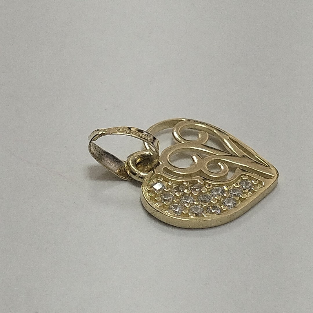 DIJE TEJIDO CORAZON CON CIRCONIAS Y ARBOL DE LA VIDA 14K 0.9 GR (NUEVO)